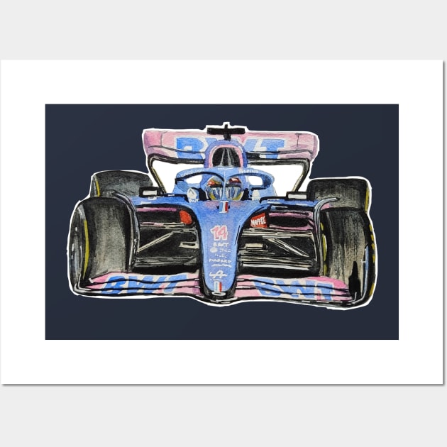 Racing Car in watercolours pattern illustration, Formula 1 watercolours Wall Art by Ala Lopatniov